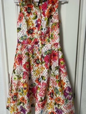 Teri Jon women’s with whiteFloral Button-Front Dress with Multi-Color Blooms